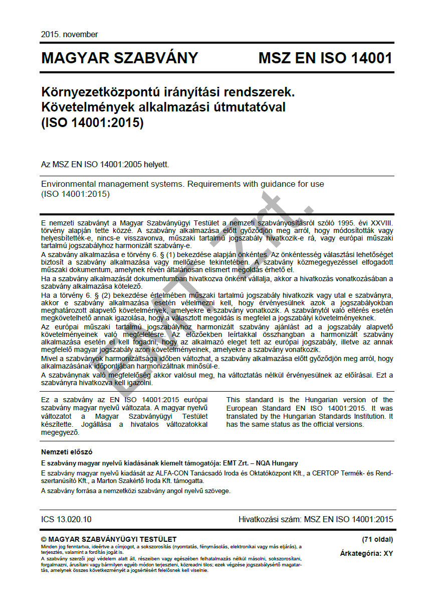Megjelent magyarul az MSZ EN ISO 9001:2015 és az MSZ EN ISO 14001:2015